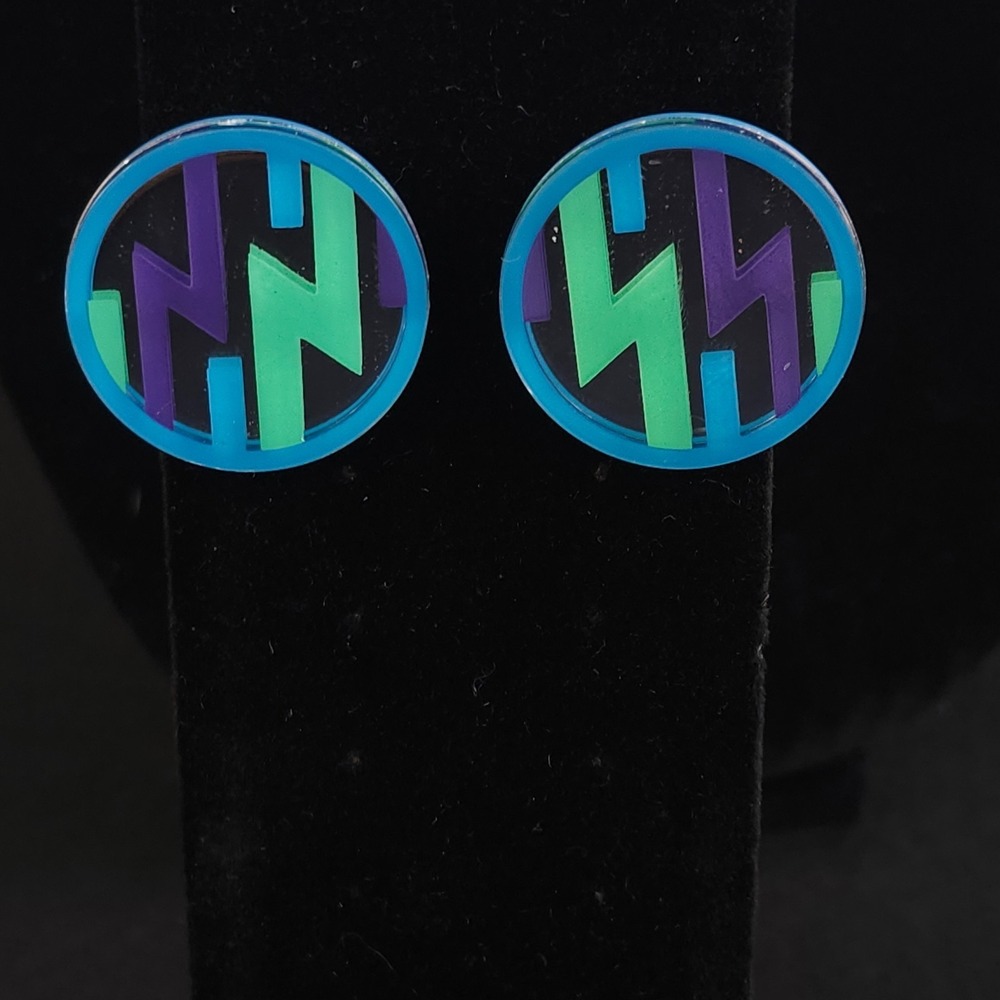 Avon Mirrored Magic Earrings Blue Vintage 1988 Era Retro